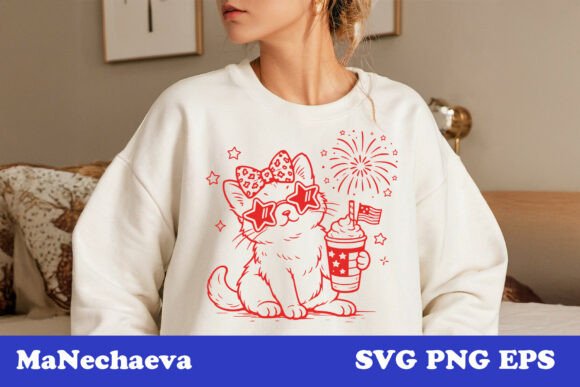 A Trendy 4th of July Cat Graphic for T-Shirt Designs & Content