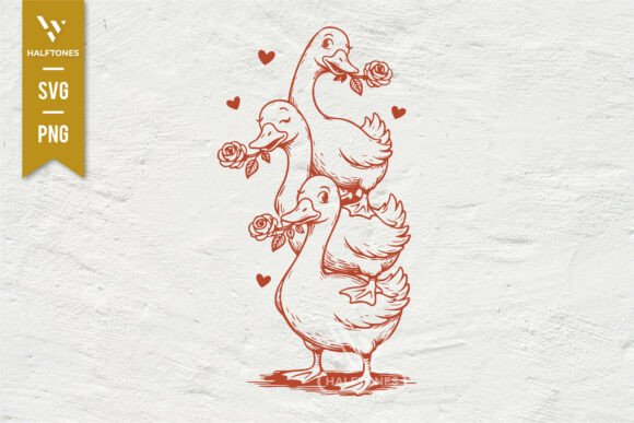 A Valentines Goose with Rose Graphic for Creative Projects