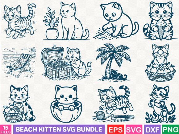 Beach Kitten Graphics: A Cozy, Coastal Illustration Bundle