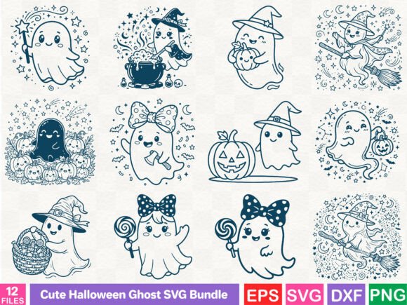 Cute Halloween Ghost Graphics for Merchandise & Illustrations