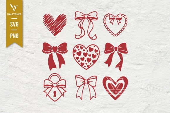 Retro Bow Heart Graphics for Modern Brand Illustration